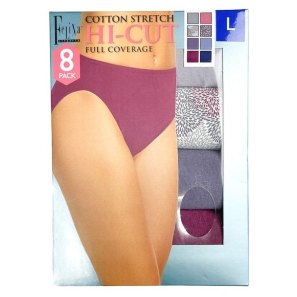 FELINA 8 Pack Hi Cut Cotton Stretch Full Coverage Panties - NEW - Picture 1 of 3